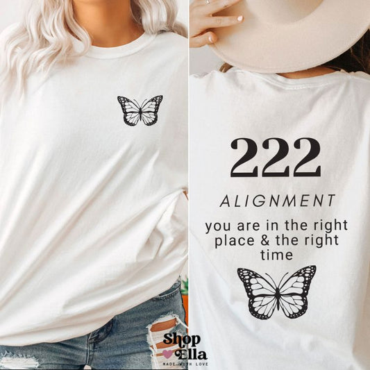 222 Alignment Relaxed Unisex Tee - Butterfly Front and 222 Back