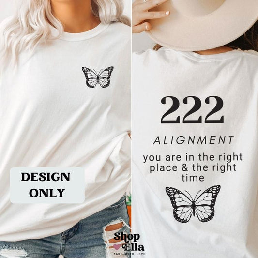 222 Alignment Butterfly Front/Back DESIGN PRINT (add to blank clothing item or tote bag)